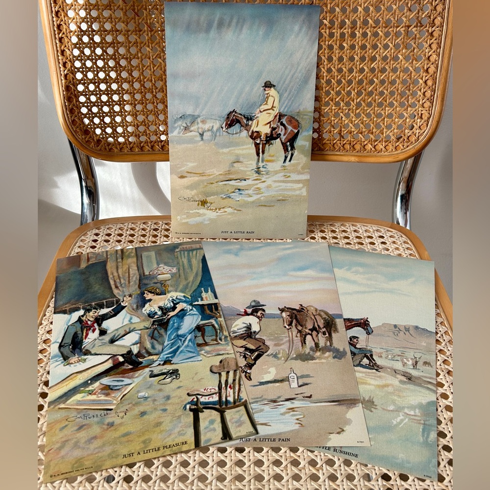 CM Russell Vintage Art Print Set (4) Cowboy Wild West “Just a Little…” Series